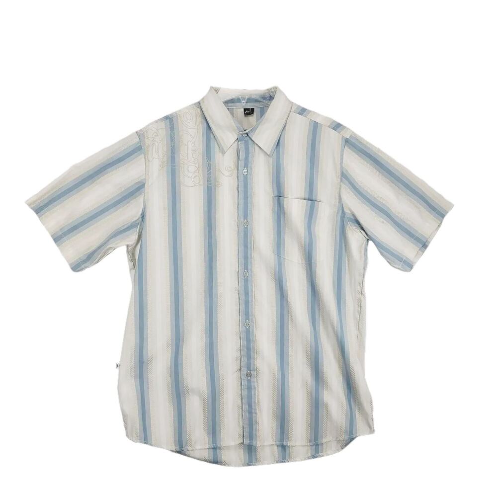 Rusty USA Men's XL Striped Button Up Short Sleeve Pocket Shirt Skater Surfer Y2K